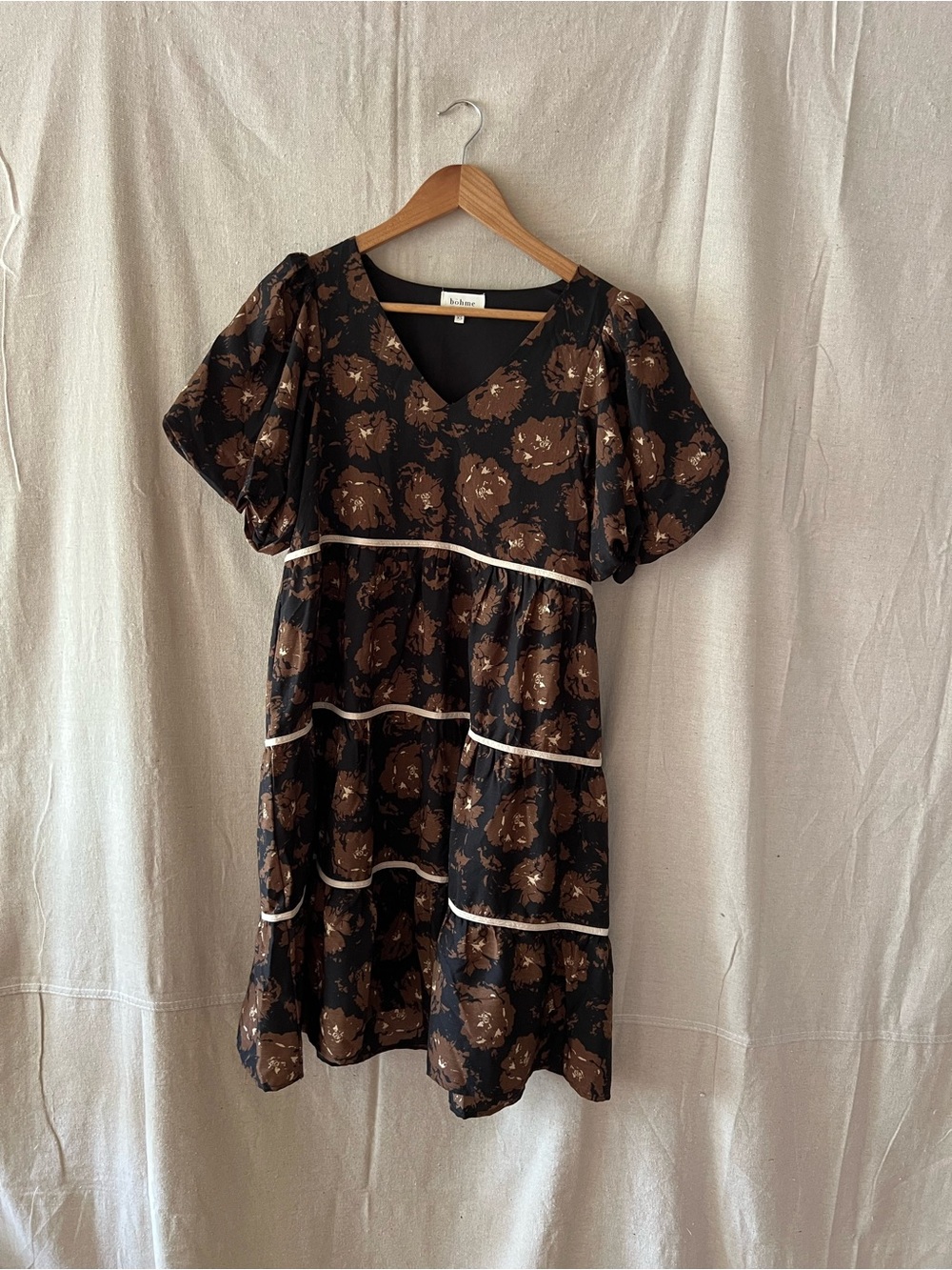 bohme Black & Brown Floral Tiered Mini Dress